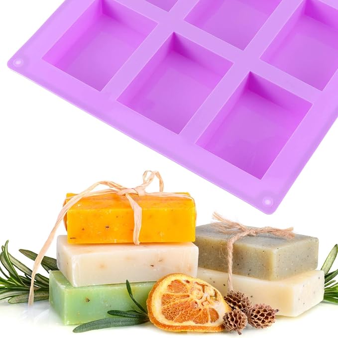 KINJOEK 6 Packs 4oz Rectangular Silicone Soap Molds, 36 Cavity Purple Silicone Soap Making Molds Bulks, Soap Mold for Soap Making Handmade DIY Scented Candles
