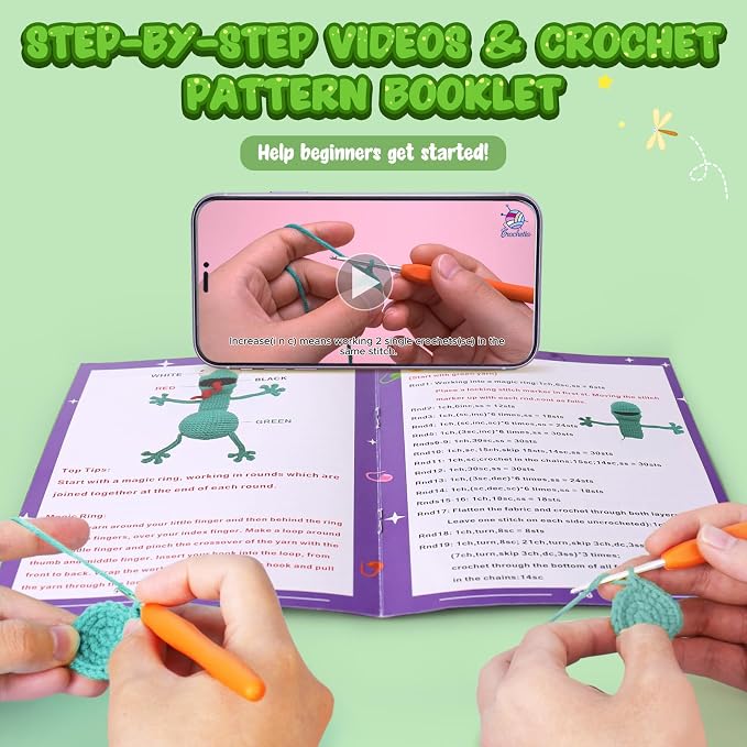 Crochetta Crochet Kit for Beginners, Crochet Starter Kit w Step-by-Step Video Tutorials, Beginner Crochet Kit for Adults Kids Women Men Complete Kit Included (Crochet Door Stop)