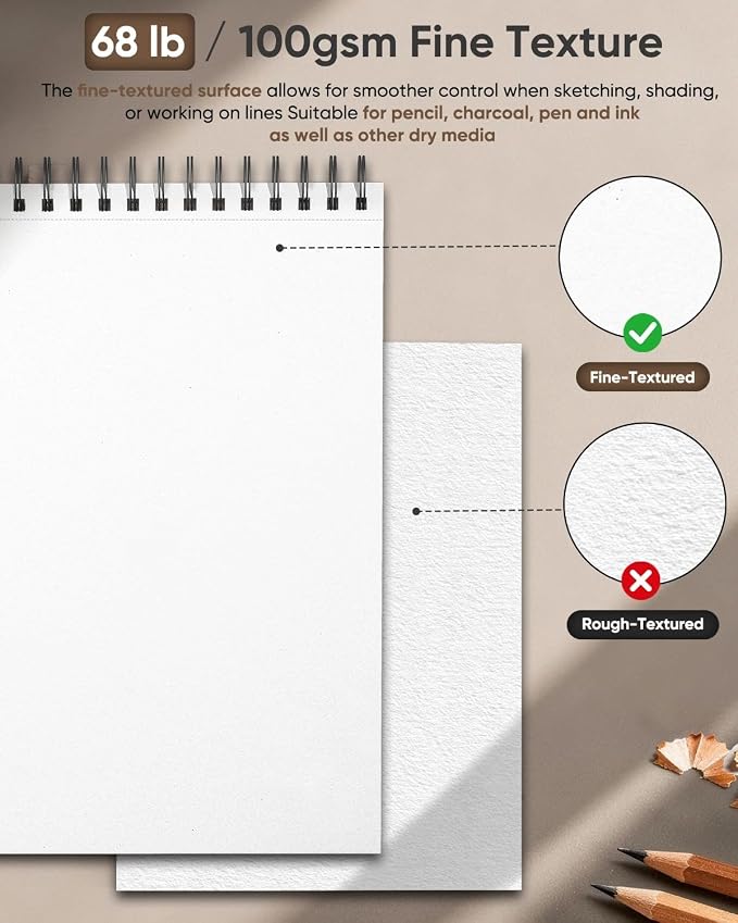 Soucolor Sketchbook 8.5x11,100 Sheets Thick Acid-Free Drawing Paper | 68lb/100gsm Lay Flat Sketch Pad Art Notebook for Adults Artists Teachers Students Classroom