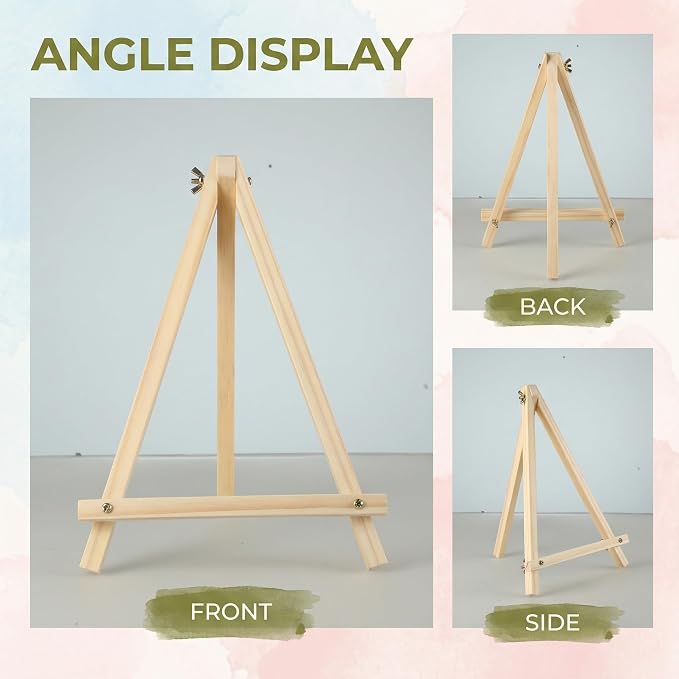 16 Pack Tabletop Wooden Easels, 11.8 in Adjustable Foldable Art Stand | Compact Folding Design, Adjustable Angle, For Kids, Students, Displays, Photos, Crafts And Small Canvas