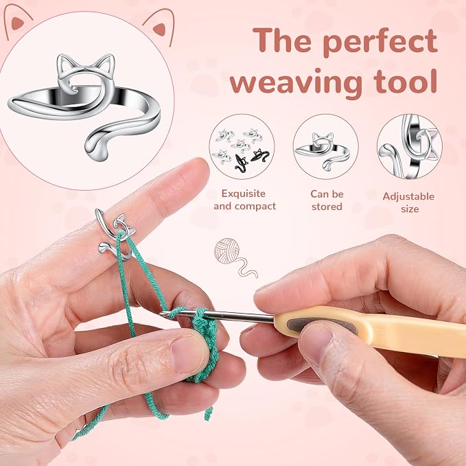 DTOFOOT 6Pcs Knitting Crochet Tension Rings for Fingers with Box | Metal Open Crochet Ring, Adjusts for Finger Tension, Speeds Up Braided Knitting Work, Ideal Gifts for Mom Grandma Crocheters