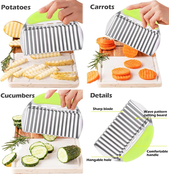 JAYVAR Large Crinkle Cutter French Fry Cutter, Potato Wavy Chopper