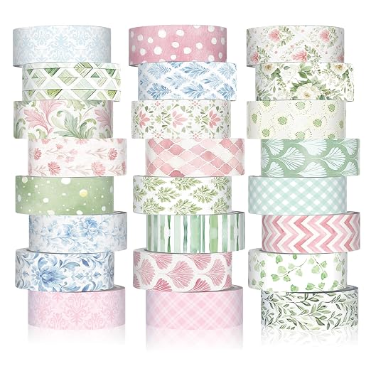 Gueevin 24 Rolls Floral Washi Tapes Set Scrapbook Supplies, Garden | 15 mm Watercolor Flower Washi Tapes, Back to School DIY Craft Arts, Junk Journaling Planner Gift Wrapping Supplies