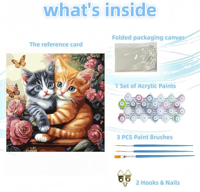 Paint by Numbers Kit for Adults, Cats and Flowers Canvas Paint by Number | Acrylic Paint by Number Canvas for Adult Beginners, Home Wall Art Decor,Unframed 16X16 inch