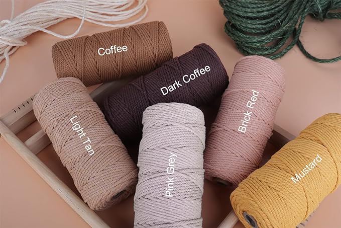 NOANTA Light Gray Macrame Cord 3mm x 109yards, Cotton Rope Macrame Yarn | Macrame Rope Supplies, 3 Strand Twisted Cotton Yarn String, Cotton Cord for Wall Hanging, Plant Hangers, Crafts, Knitting