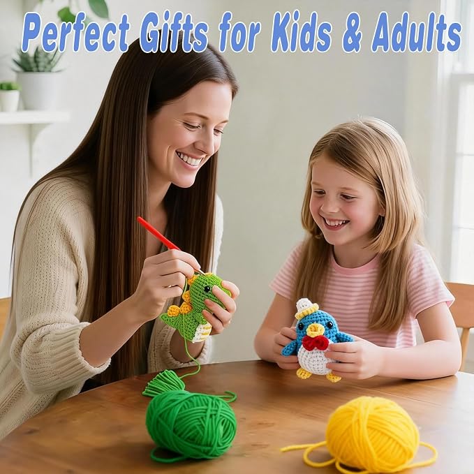 Cosminy 8Pcs Crochet Kit for Beginners, DIY Craft for Adults and Kids, Great Gift for Crochet Lovers, Crocheting Animal Kits with Step by Step Videos,Yarn,Crochet Hook,Birthday Holiday Gift