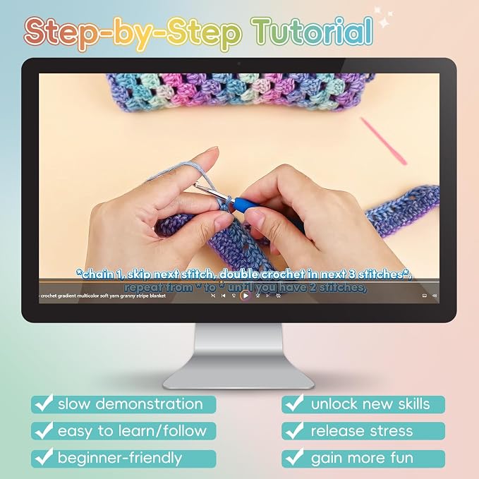 Aeelike Crochet Blanket Kit for Beginner Easy Crochet Kit, Classic Gradient
