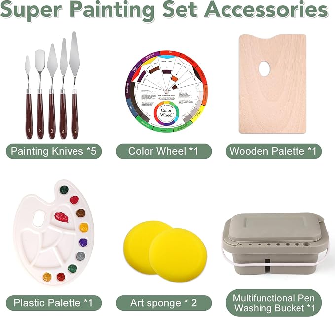 ESRICH 166 Pcs Deluxe Painting Set, Painting Supplies with 96 Paint | Metal and Beech Wood Easel, Oil, Watercolor & Acrylic Paint, Canvas, Paper Pads, 45 Paint Brushes for Adults, Kids, Artists