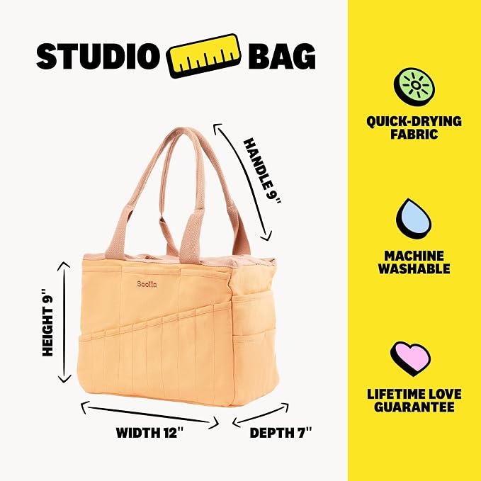 Soolla Studio Bag: Art Supply Storage Organizer & Pottery Tool Bag, Washable Tote, Yarn Bag, Crochet, 30 Pockets, 15+ Colors