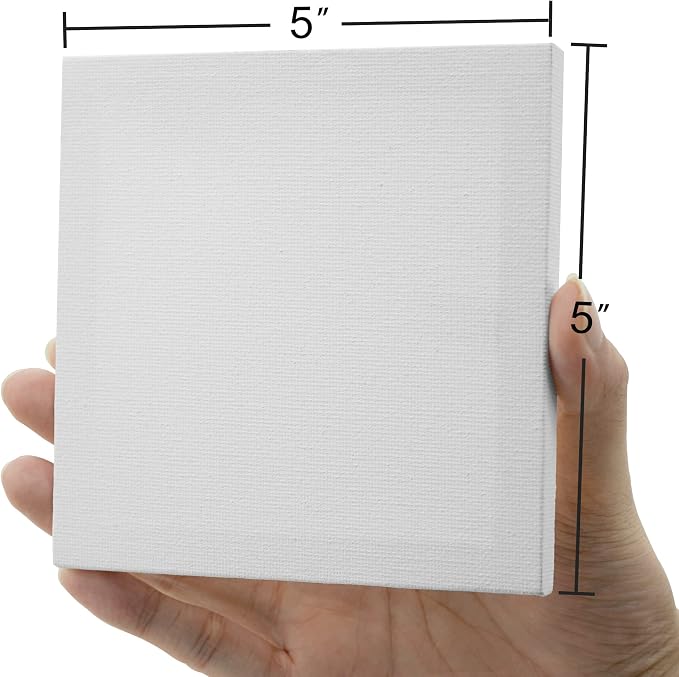 AUREUO Mini Stretched Canvas - 5x5 Inch/24 Pack - 2/5 Inch Profile Tiny Square Canvas Boards for Painting - Art Gift Set Bulk Pack Canvases for Acrylic Halloween Painting & Craft