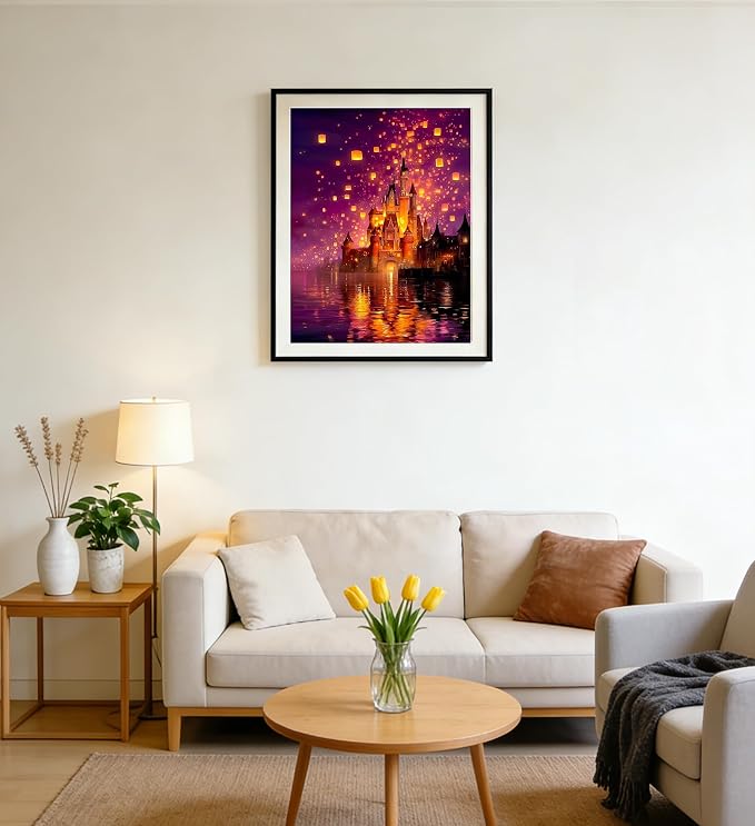 CraftBliss Paint by Numbers for Adults, Magical Sky Lantern Castle, DIY Acrylic Oil Painting Kit on Canvas, Fantasy Landscape Wall Art for Beginners, Home Decor Gift for Art Lovers, 12x16 inch