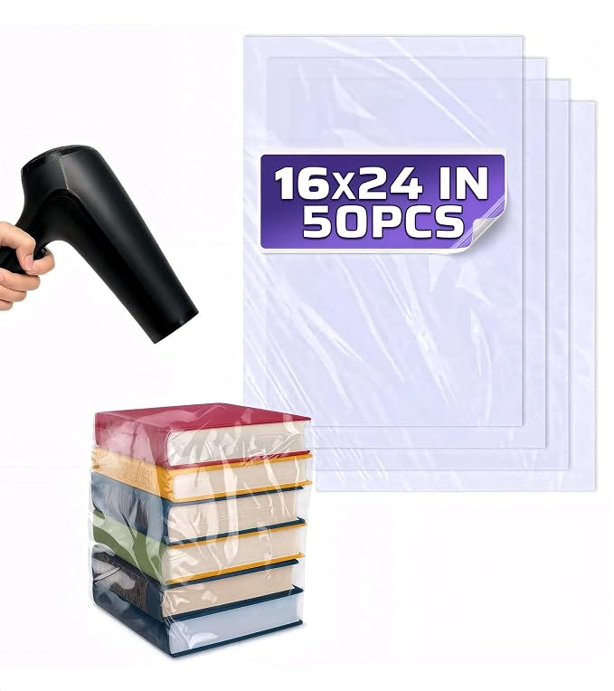 PalaYou 50 Pcs Heat Shrink Wrap Bags, 16 x 24 In, for Gift Baskets | Shrink Wrap Bags Large; Works with Hair Dryer at Medium Temperature; Clear; for Clothing, Cosmetics, Boxes, Bulky Items