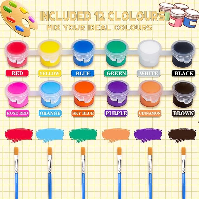 20 Pack Mini Acrylic Paint Set,12 Color Acrylic Paint Strips with 40 Pcs Painting Brushes for Kids&Adults, 280 PCS Kids Paint Set Container Strips Storage for Home Classroom Party Favors Easter Gifts