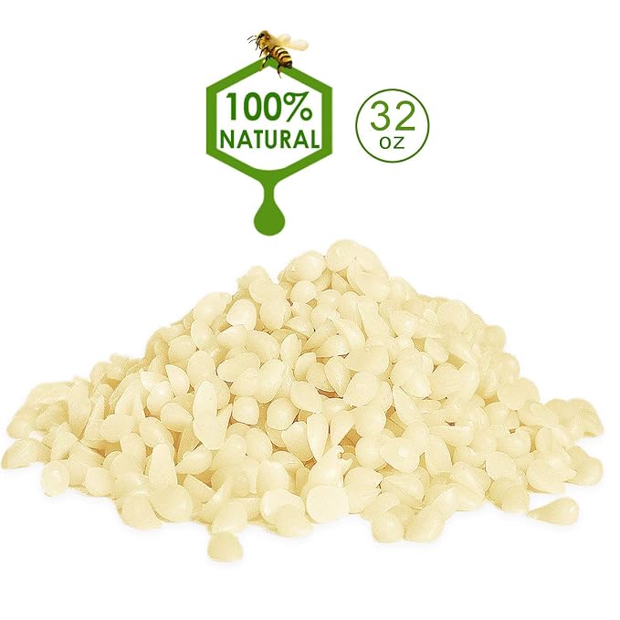 Howemon White Beeswax Pellets 2LB 100% Pure and Natural Triple Filtered for Skin, Face, Body and Hair Care DIY Creams, Lotions, Lip Balm and Soap Making Supplies