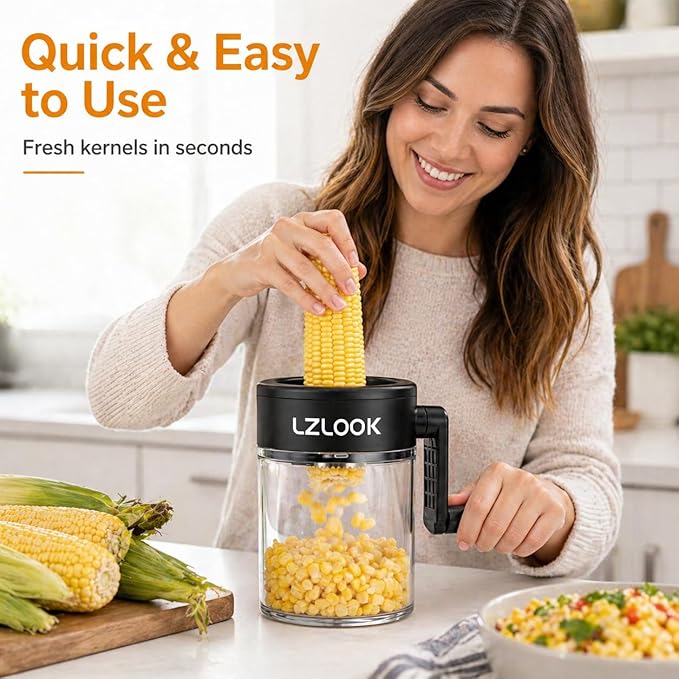Corn Peeler for Corn on the Cob, Corn Stripper Tool with Rotating Handle, Corn Sheller to Cut Corn Safely and Quickly, Corn Kernel Cutter with Bowl