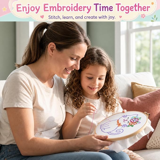 Nuberlic Embroidery Kit for Kids Ages 8+, 12 Pre-Stamped Crafts