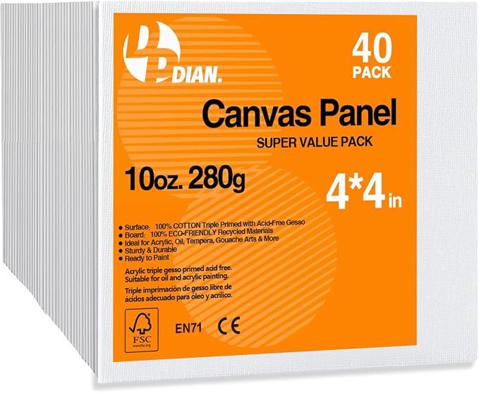 Canvas Boards for Painting 4x4 Inch, 40-Pack Bulk Canvas Value Pack - Art Supplies Blank Paint Canvas Panels for Acrylic, Oil, Watercolor, Tempera, Gouache