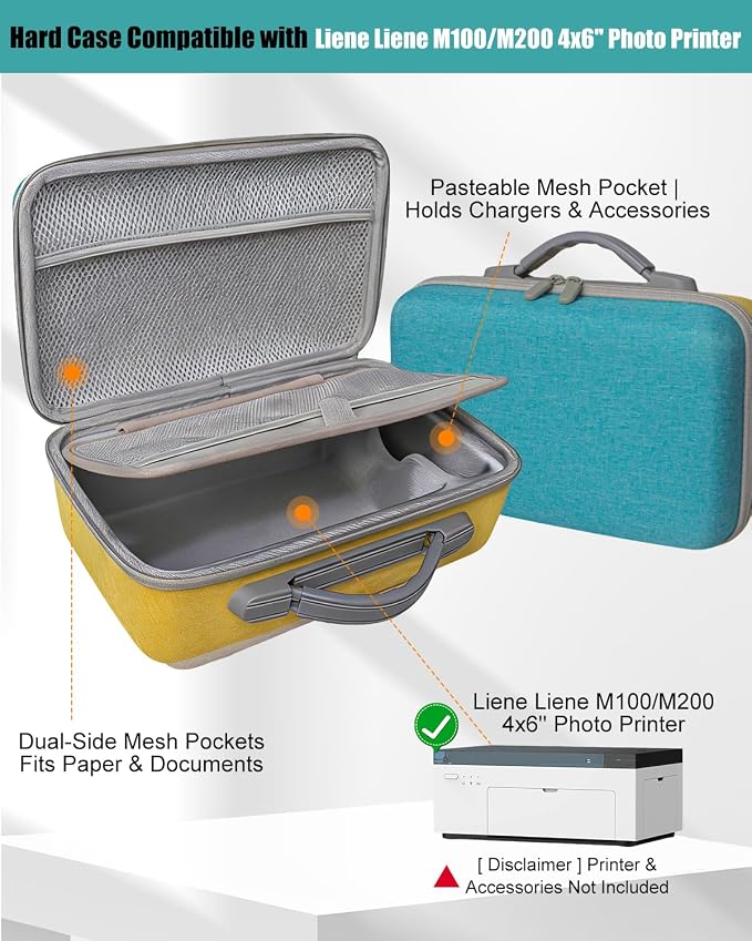Hard Case for Liene M100 M200 4x6'' Photo Printer, Wi-Fi Picture Phone Printer Portable Travel Protective Storage Bag (Case Only)
