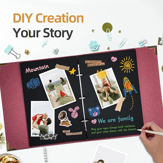 Vienrose DIY Scrapbook Photo Album Kit with Stickers, Pens, Tapes, 60 Pages Hardcover Memory Book, 8.5x11 Inch 3 Ring Binder with Black Pages, Guest Book Gift for Wedding, Travel & Anniversary Red | 30 Sheets,Hardcover,3-Ring Removable Black Paper,Pens...
