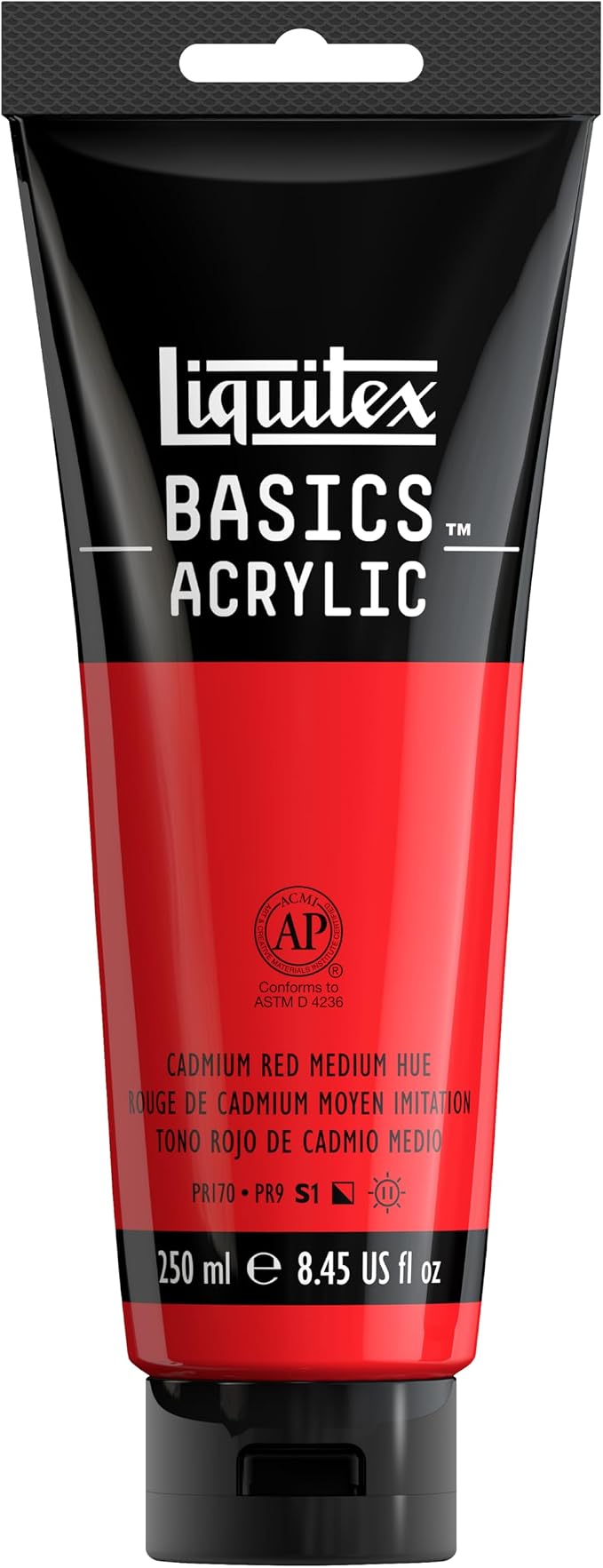 Liquitex BASICS Acrylic Paint, 8.5-oz Tube, Cadmium Red Medium Hue | Medium Viscosity, Satin Finish, Lightfast, Fine Art Pigments, Range of Opacities, Easy Blending