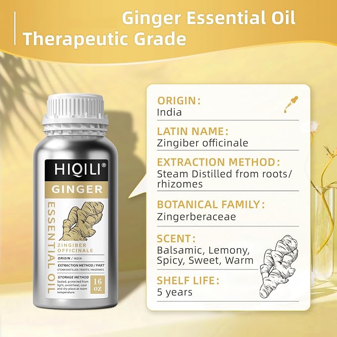 HIQILI Ginger Oil for Hair, Massage & Skin