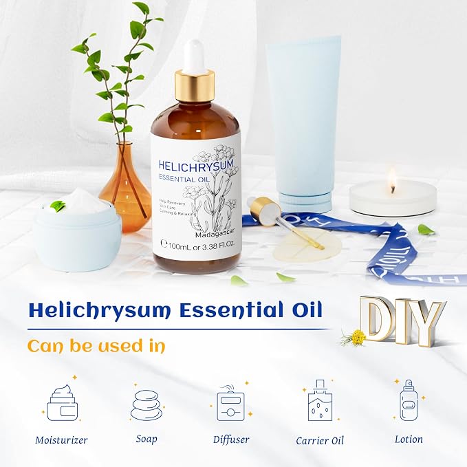 HIQILI Helichrysum Essential Oil for Skin, Massage & Aroma Diffuser