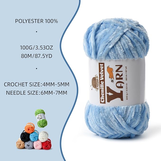 Chenille Crochet Azure Yarn 1 Pack