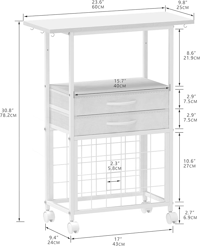 VENNQD Organizer and Storage Stand Compatible with Cricut Machines,Rolling Storage Cart/Shelf with 24 Vinyl Roll Holders，2 Fabric Drawer,Accessories Holder,Tool Hook for Craft Room Home (white)