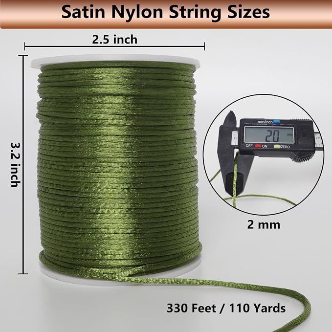 LUSTEMBER 2 mm x 330 Feet Satin Nylon Cord, Silky Smooth Nylon String for Jewelry Making Bracelet Necklaces Beading Thread Rattail Macrame Kumihimo Chinese Knot Craft