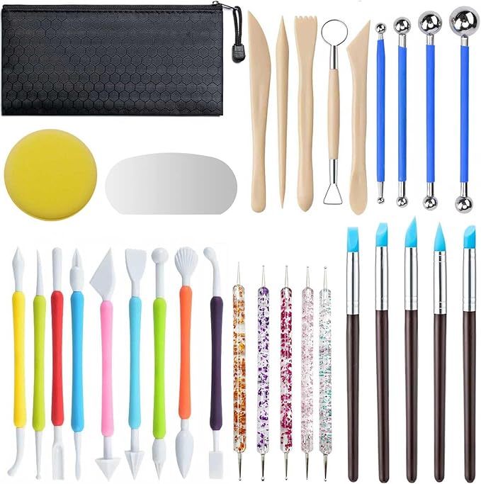 Langqun 31pcs Clay Tools,Pottery Tools Kit,Air Dry Clay Tools,Polymer Clay Dotting Tools,Ceramic Supplies for Kids and Adults,Sculpting,Modeling,Shaping