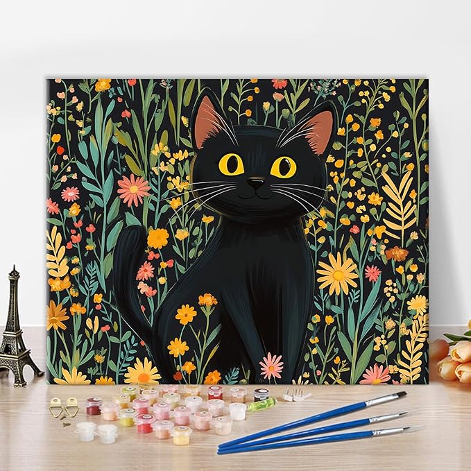 TUMOVO Adult Paint by Number Black Cat Painting by Numbers on Canvas