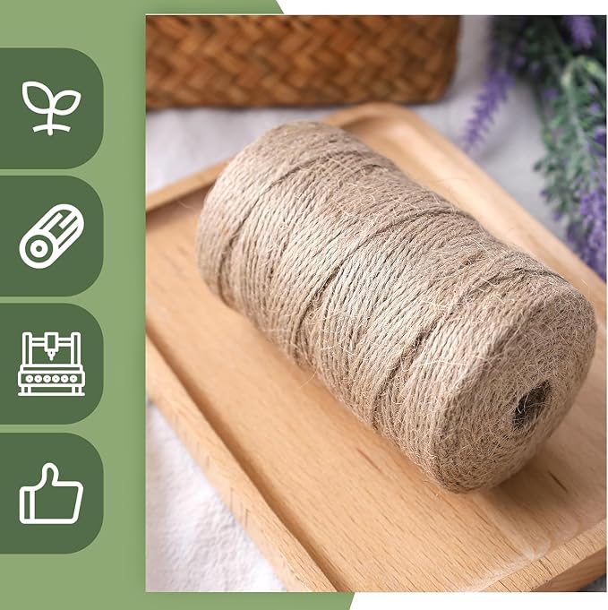 VGOODALL 2Pack 2mm Natural Jute Twines, 656 Feet Long Brown Yarn for Crafts, Gift Wrapping, Packing, Gardening and Wedding Decor (Brown-328Feet/Roll)