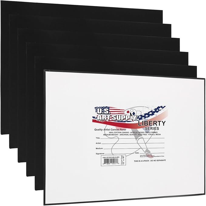 U.S. Art Supply 12 X 16 Inch Black Art Canvas Board Panels 6 Pack - 8 Ounce