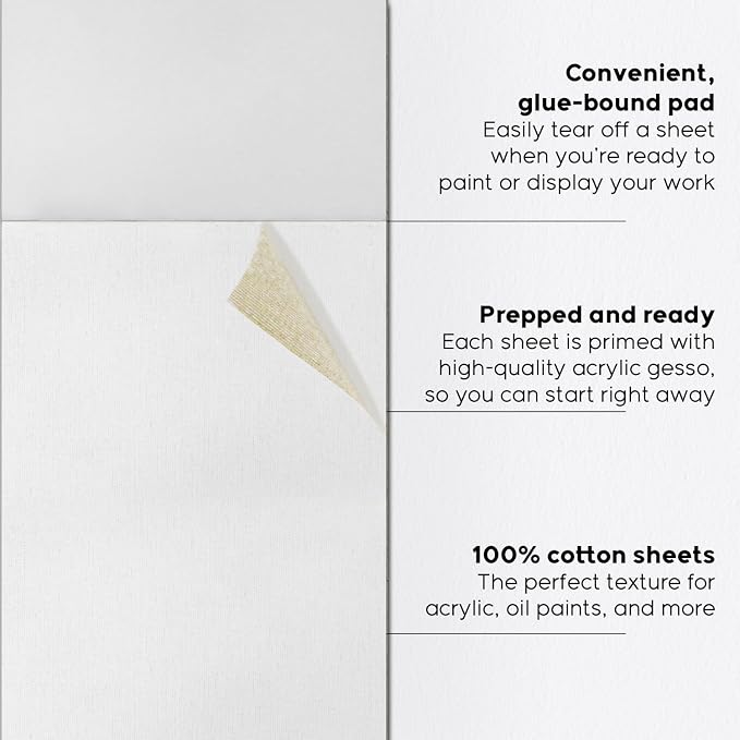 AETEXA Canvas Paper Pad, 9”x12” Canvas Pad, 10 Sheets, 12.3 oz Gesso, Glue Bound, Art Supplies for Adults and Teens, for Acrylic Pouring and Oil Painting.