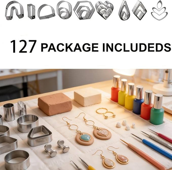126pcs Polymer Clay Earring Cutters Set with Earring Posts, Earring Hooks.