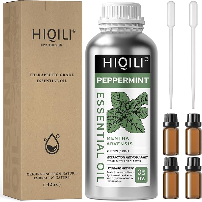 HIQILI Peppermint Essential Oil for Hair Care & DIY, Freshening Air