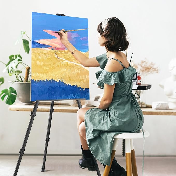 Art Painting Display Easel Stands - Portable Adjustable Floor Artist Easels | Aluminum Metal Tripod Black Stands with Bags, Sturdy for Table-Top/Floor Painting, Drawing, Displaying - Black 4 pack