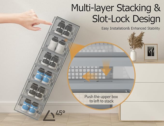 Kuject XX-Large Shoe Storage Boxes 12 Pack, Clear Stackable Shoe Organizer