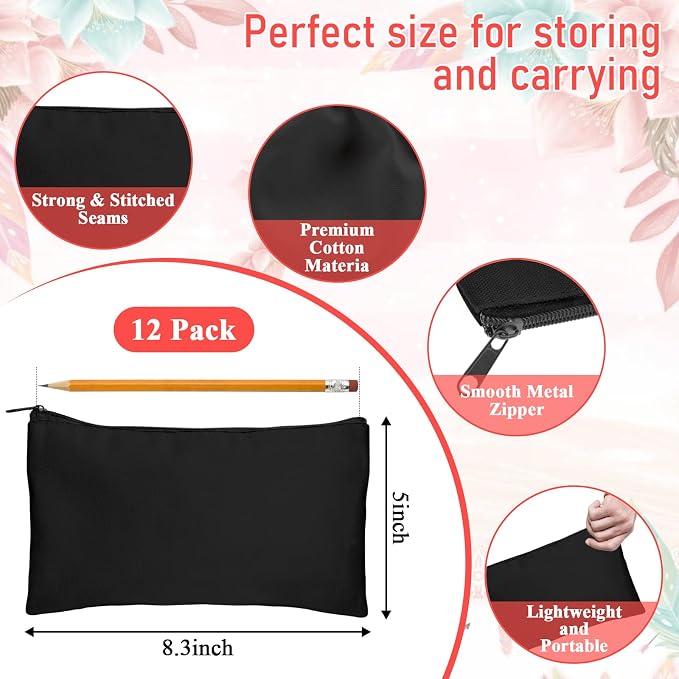 Legigo Blank Canvas Bags Zipper Pouch Makeup Bags Pencil Pouch Bulk | Multi-Purpose, Sturdy Canvas Pouch with Zipper, Cosmetic Travel Toiletry Bag for DIY Crafts, Gifts & Storage, 8.3 x 5 Inch