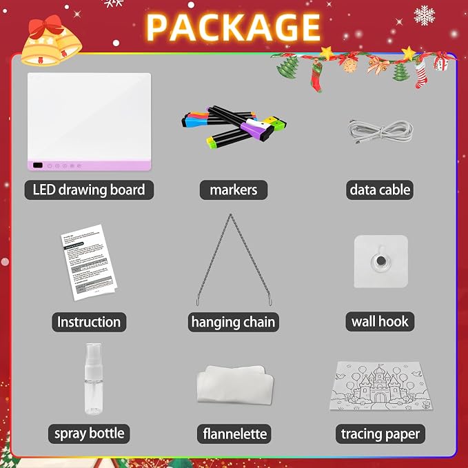 Led Drawing Board with 13 Light Effects, 16" Rechargeable Glow Doodle LED Note Board with Colors, Neon Light Up Drawing Tablet Gifts for Kids for Easter Birthday Christmas Gift Ideas-Purple