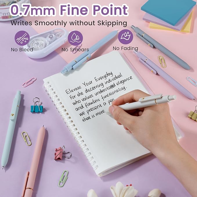 FIOVER Gel Pens 6pcs 0.7mm Fine Point Black Ink Quick Dry Pens