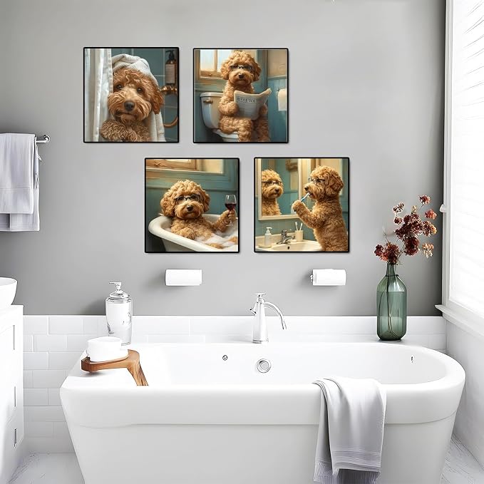 Fotasmua 4 Pack Dog Paint by Numbers Kit for Adults with Frame, Funny Bathroom Dog Paint by Number for Beginners, Easy Acrylic Adult Paint by Number Kits for Home Wall Decor 8x8 Inch