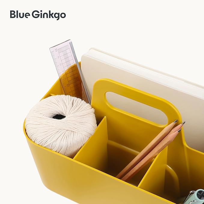 BLUE GINKGO Stackable Organizer Caddy, Rectangle, Yellow, Made in Korea