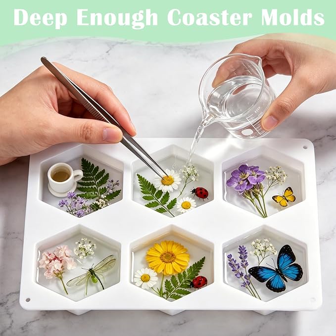 YOILES Deep Coaster Resin Molds Silicone,Epoxy Resin Molds | Hexagon Silicone Molds for Resin Casting Craft Mold for Flower Preservation DIY Art(Hexagon)