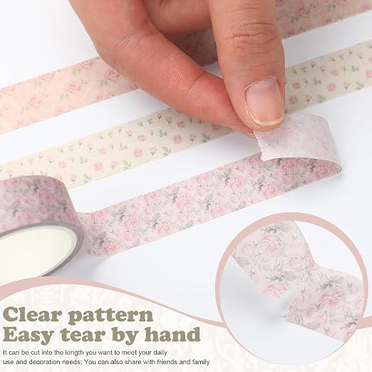 YooNotee 12 Rolls Floral Washi Tape Set,Dusty Pink,Rose | Watercolor Flowers Design for Scrapbook Journal DIY Craft School Supplies, 15 mm Vintage Decorative Masking Washi Tapes
