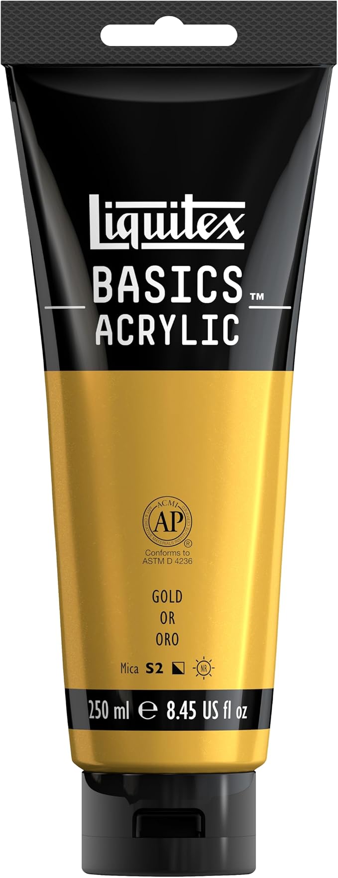 Liquitex BASICS Acrylic Paint, 8.5-oz Tube, Gold | Medium Viscosity, Satin Finish, Lightfast, Fine Art Pigments, Range of Opacities, Easy Blending