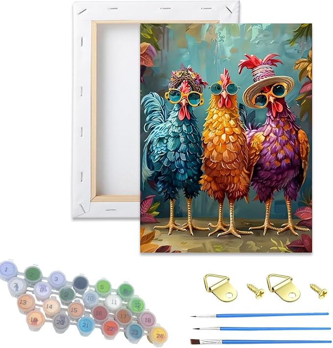 Hestarcul Paint by Numbers Kits for Adults,Chicken Easy Adult Painting by Number on Canvas for Beginner,Animal DIY Watercolor Painting for Gift Home Decor Relax.