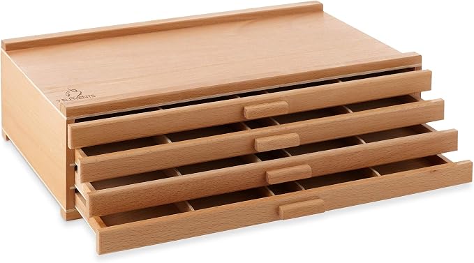 7 Elements 4 Drawer Wooden Artist Storage Supply Box for Pastels, Pencils, Pens, Markers, Brushes and Tools