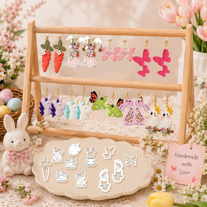 13 Pcs Easter & Whimsical Animal Polymer Clay Cutters Set - Butterfly, Unicorn & Frog Imprint Cutters for Polymer Clay Jewelry Making, Gift for Animal Lovers, Friends, Sisters & Wives