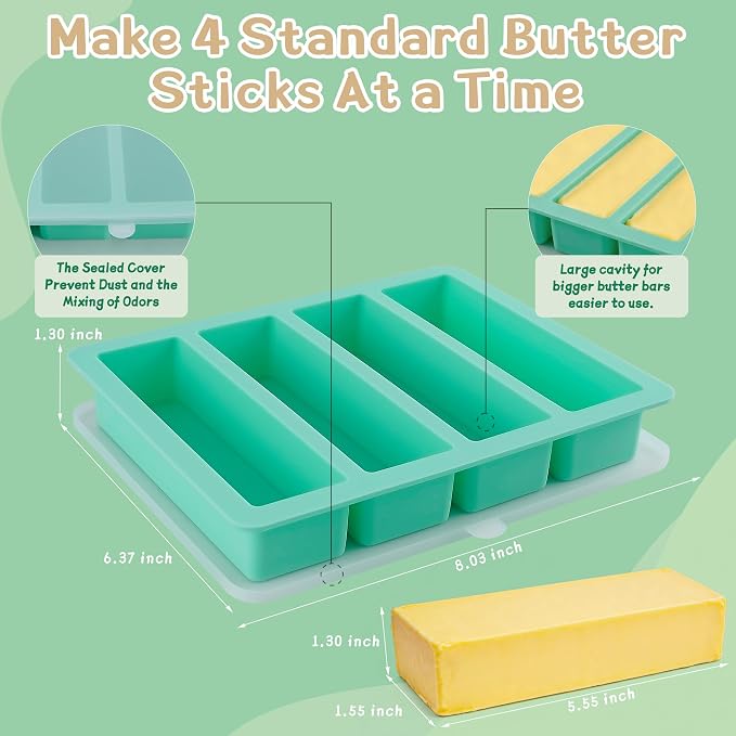 Zorazio Silicone Butter Mold Tray with Lid-Large Cavity,2Pack Non-Stick Silicone Butter Maker,Butter Mold for Homemade Butter,Ideal for Energy Bar, Ice Cube